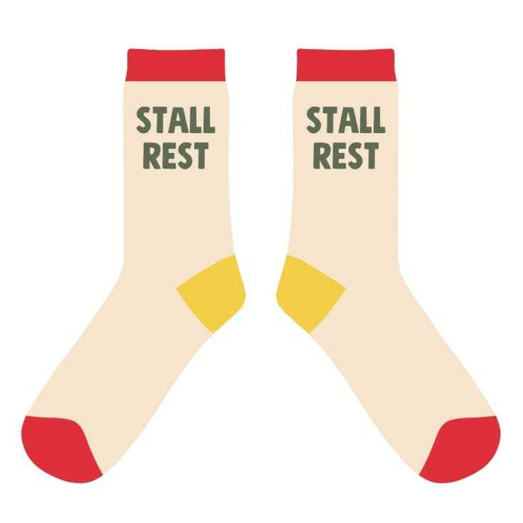 dreamers & schemers Crew Sock Cream/Red Stall Rest New Crew equestrian boot socks boot socks thin socks riding socks pattern socks tall socks funny socks knee high socks horse socks horse show socks