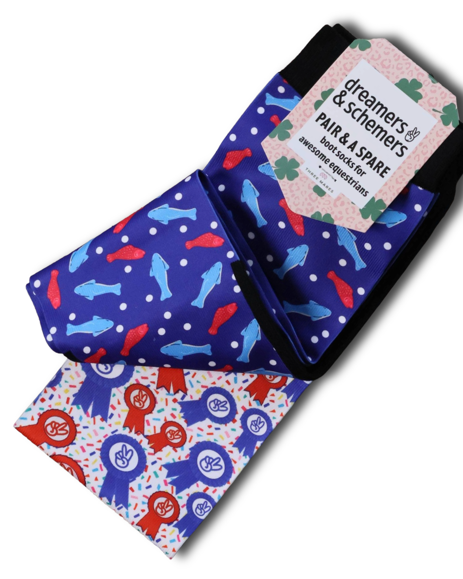Sweet-ish Fish Pair & a Spare equestrian boot socks featuring swedish fish candy, alternate angle, by Dreamers & Schemers