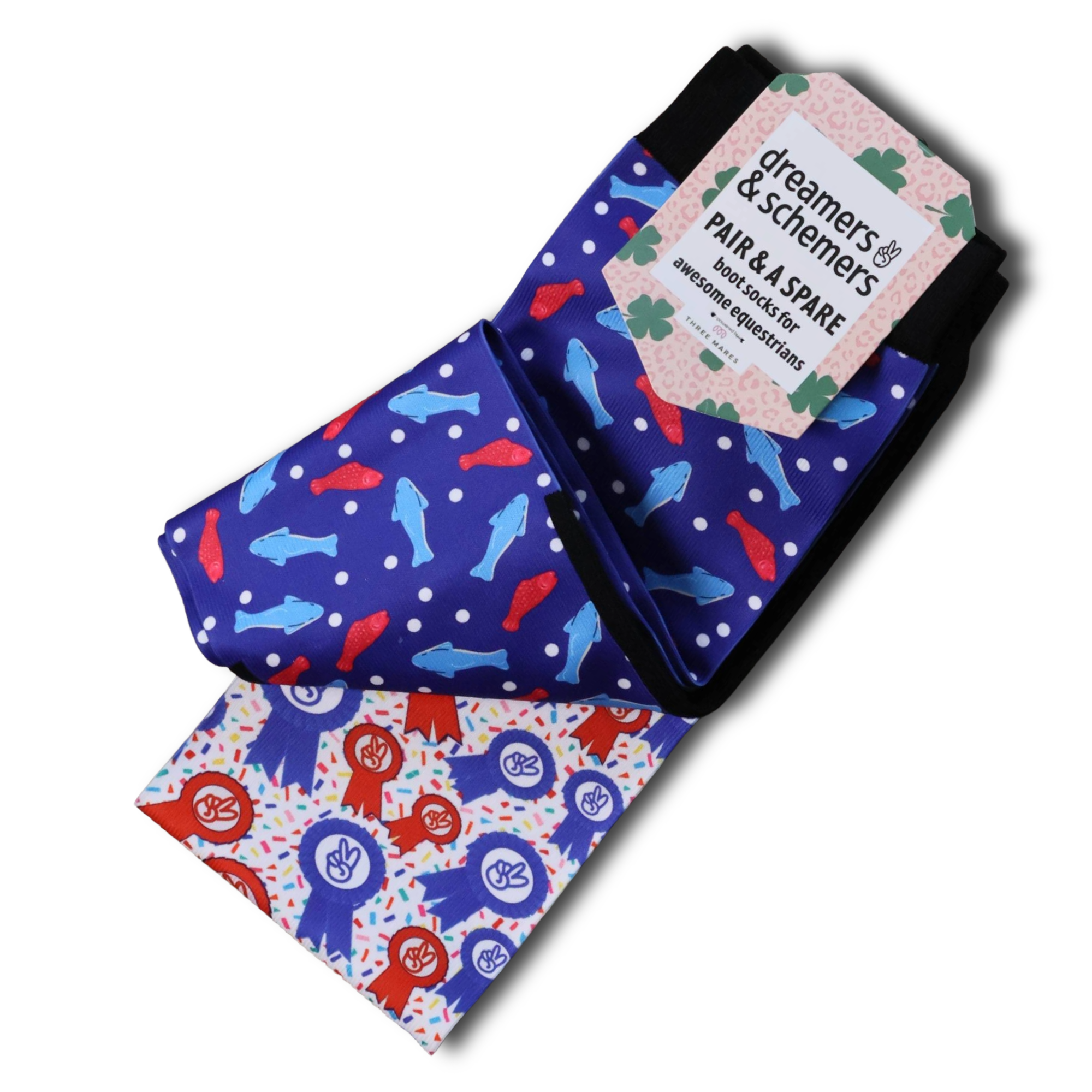 Sweet-ish Fish Pair & a Spare equestrian boot socks featuring swedish fish candy, alternate angle, by Dreamers & Schemers