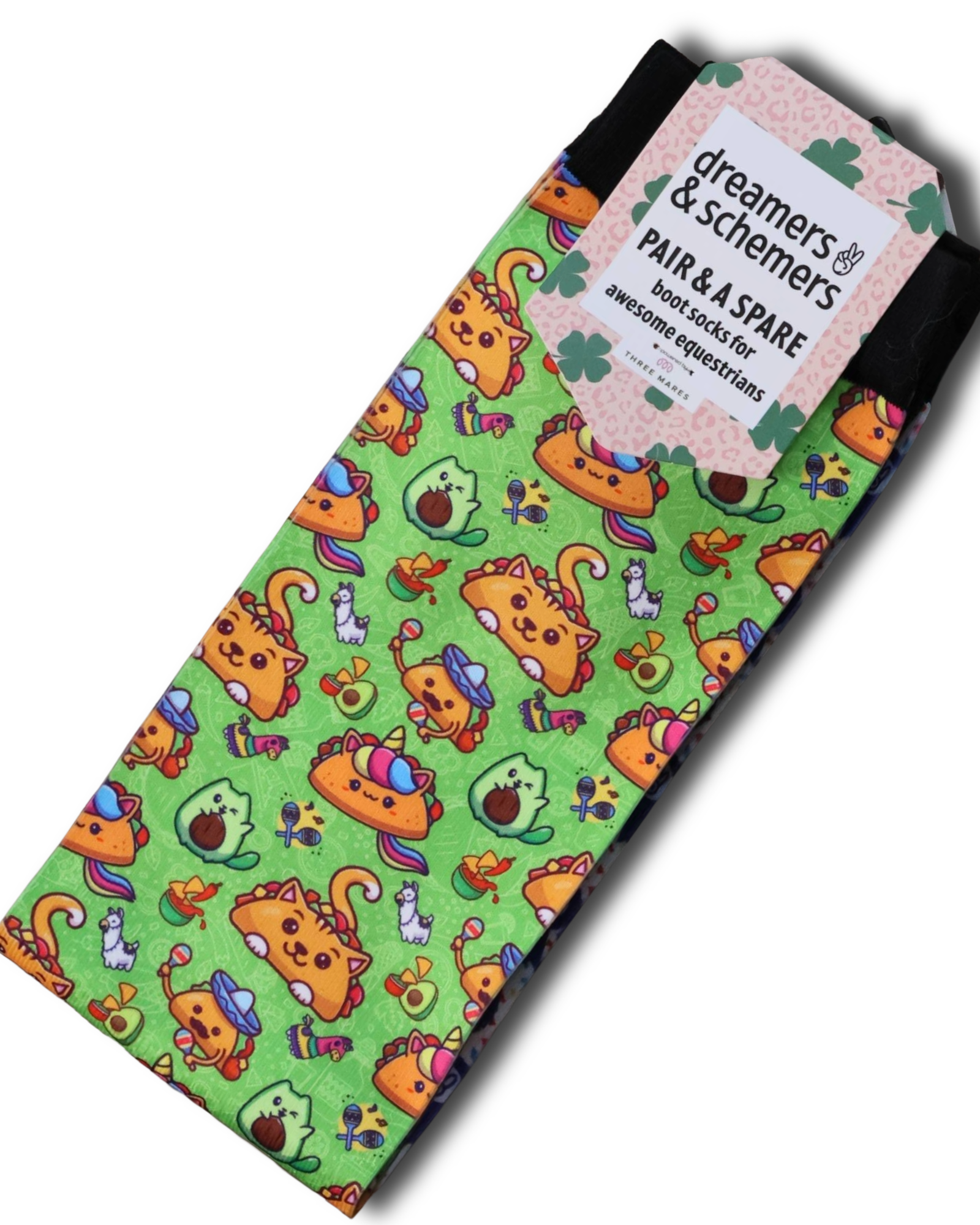 Taco Cat Pair & a Spare equestrian boot socks with taco and cat print, by Dreamers & Schemers