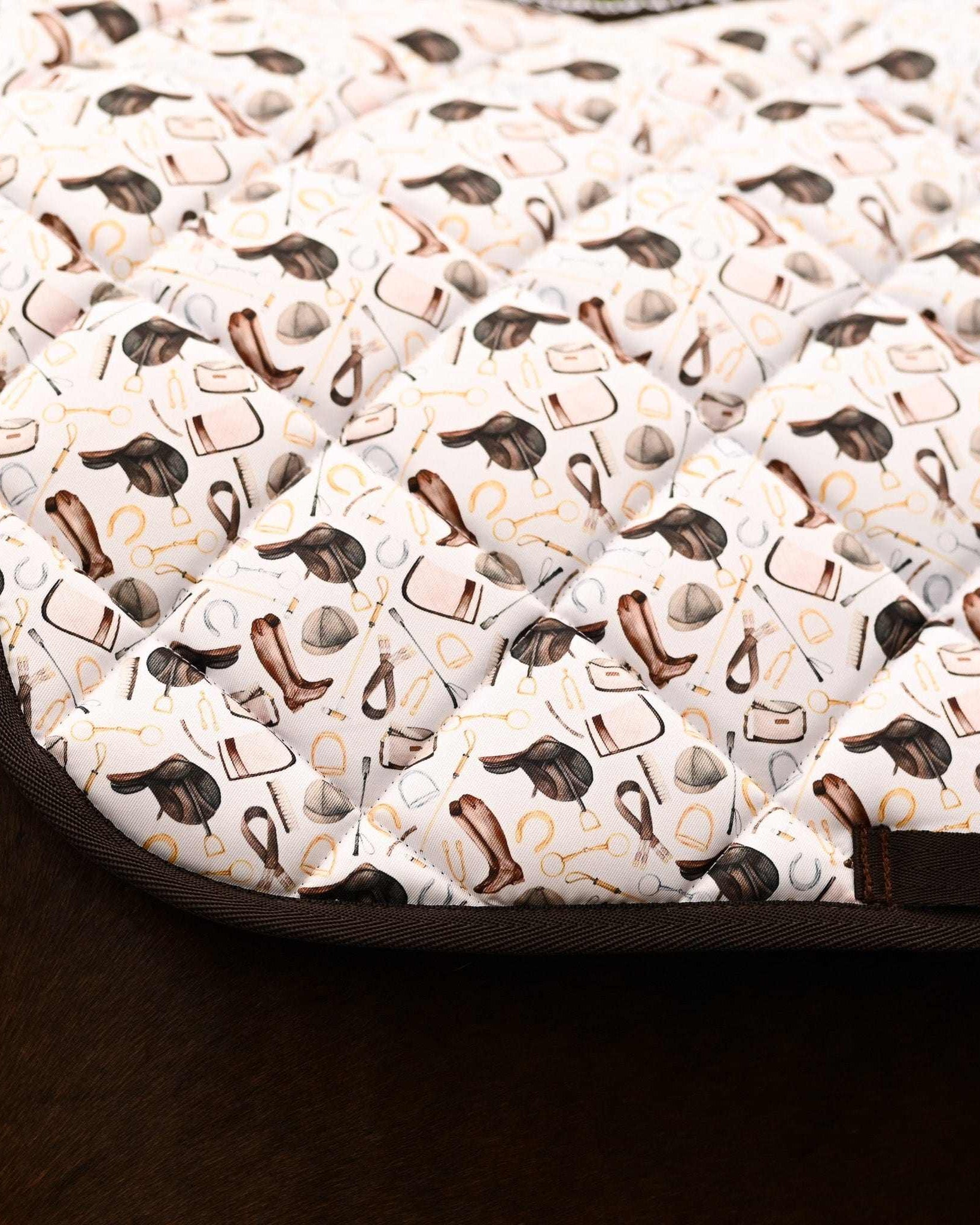 The Hunt DERP all-purpose saddle pad featuring fox hunt tack imperfect, alternate angle, by Dreamers & Schemers