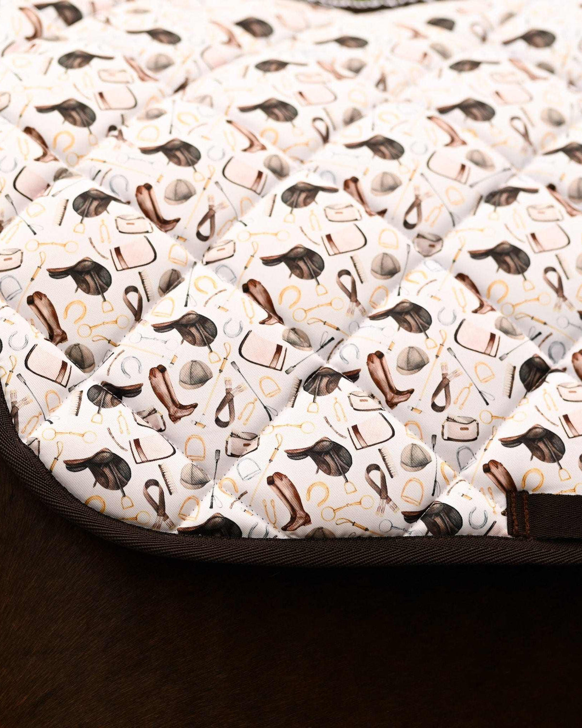 The Hunt DERP all-purpose saddle pad featuring fox hunt tack imperfect, alternate angle, by Dreamers & Schemers