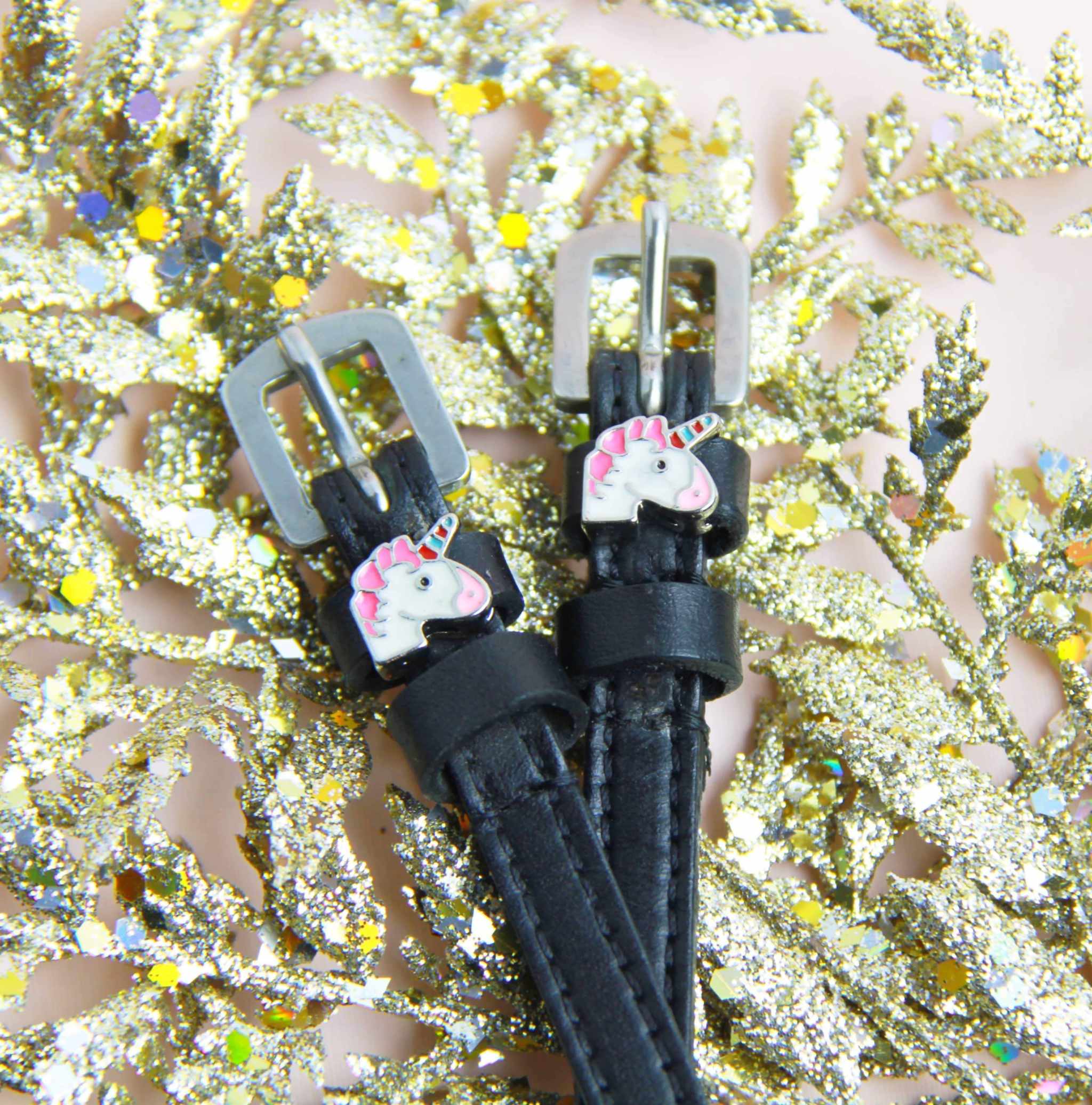 ManeJane Black Spur Straps 14 inch (youth) Unicorn Emoji Spur Straps equestrian boot socks boot socks thin socks riding socks pattern socks tall socks funny socks knee high socks horse socks horse show socks