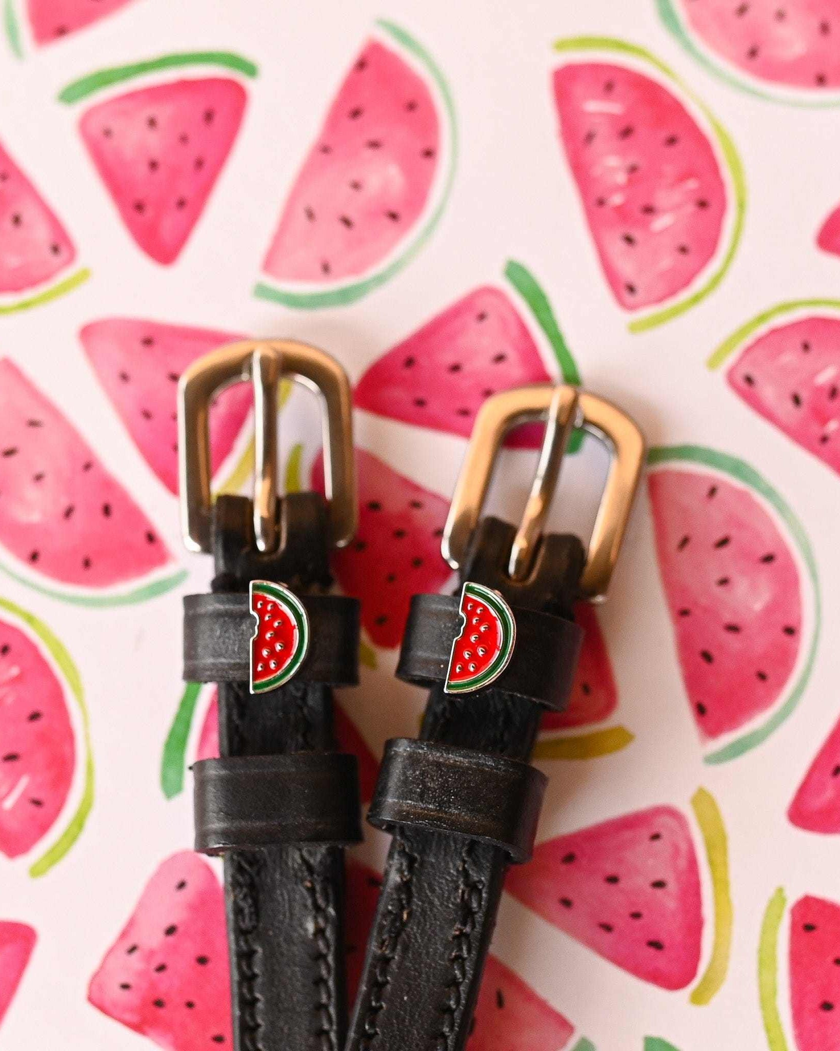 Watermelon patterned spur straps, showing the full pattern layout, equestrian accessory by ManeJane