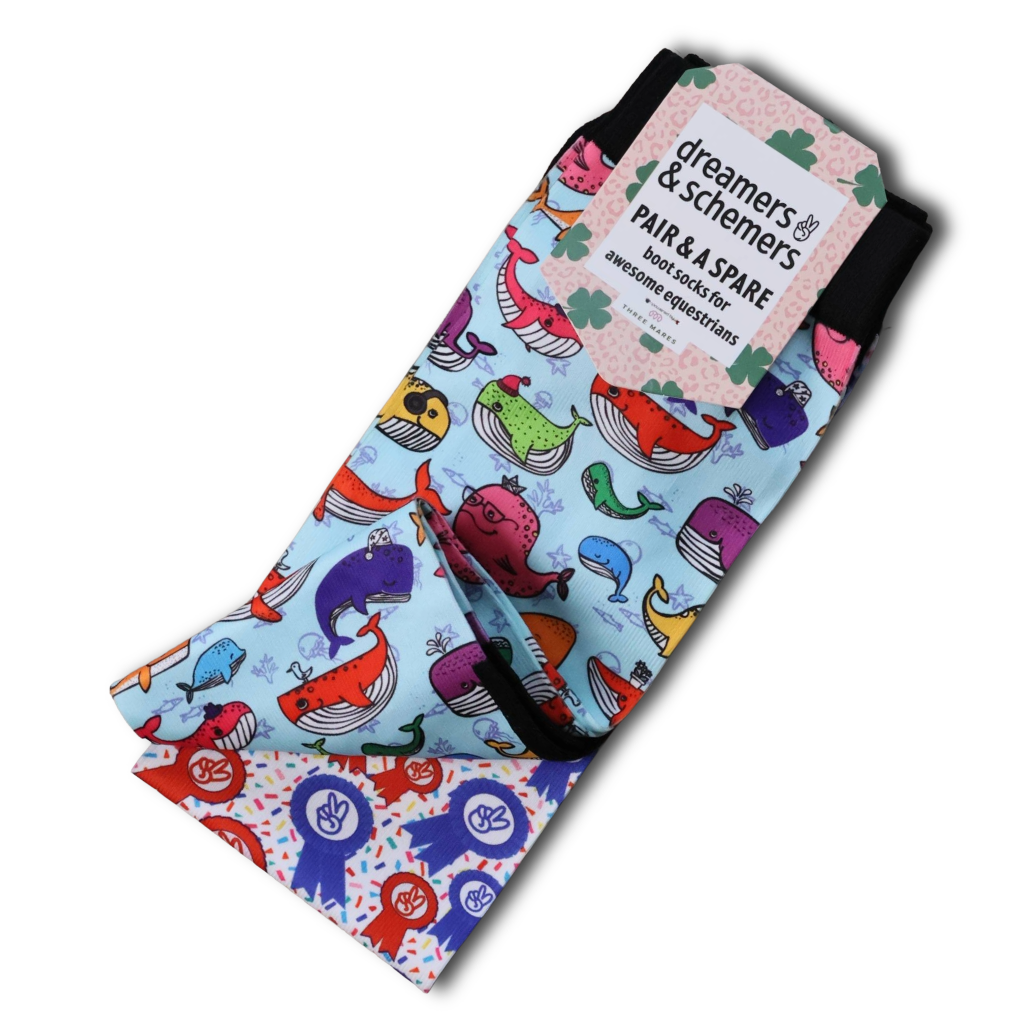 Whale Whale Whale youth Pair & a Spare boot socks featuring whale ocean print, alternate angle, by Dreamers & Schemers