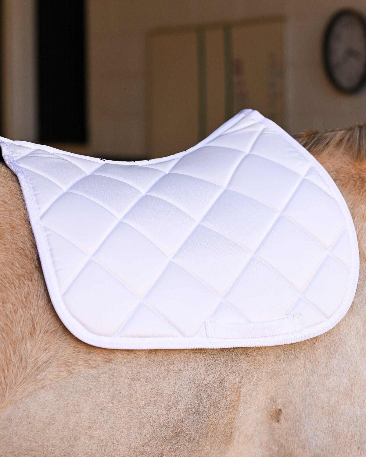 White DERP all-purpose saddle pad, alternate angle, by Dreamers & Schemers