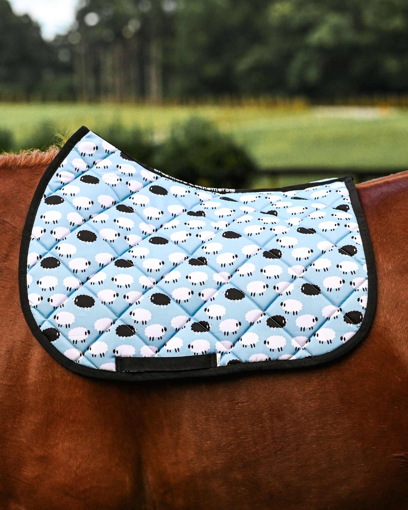 Dreamers & Schemers Who's a Black Sheep Saddle Pad – patterned saddle pad, equestrian gift, horseback riding gear from Dreamers & Schemers Saddle Pads