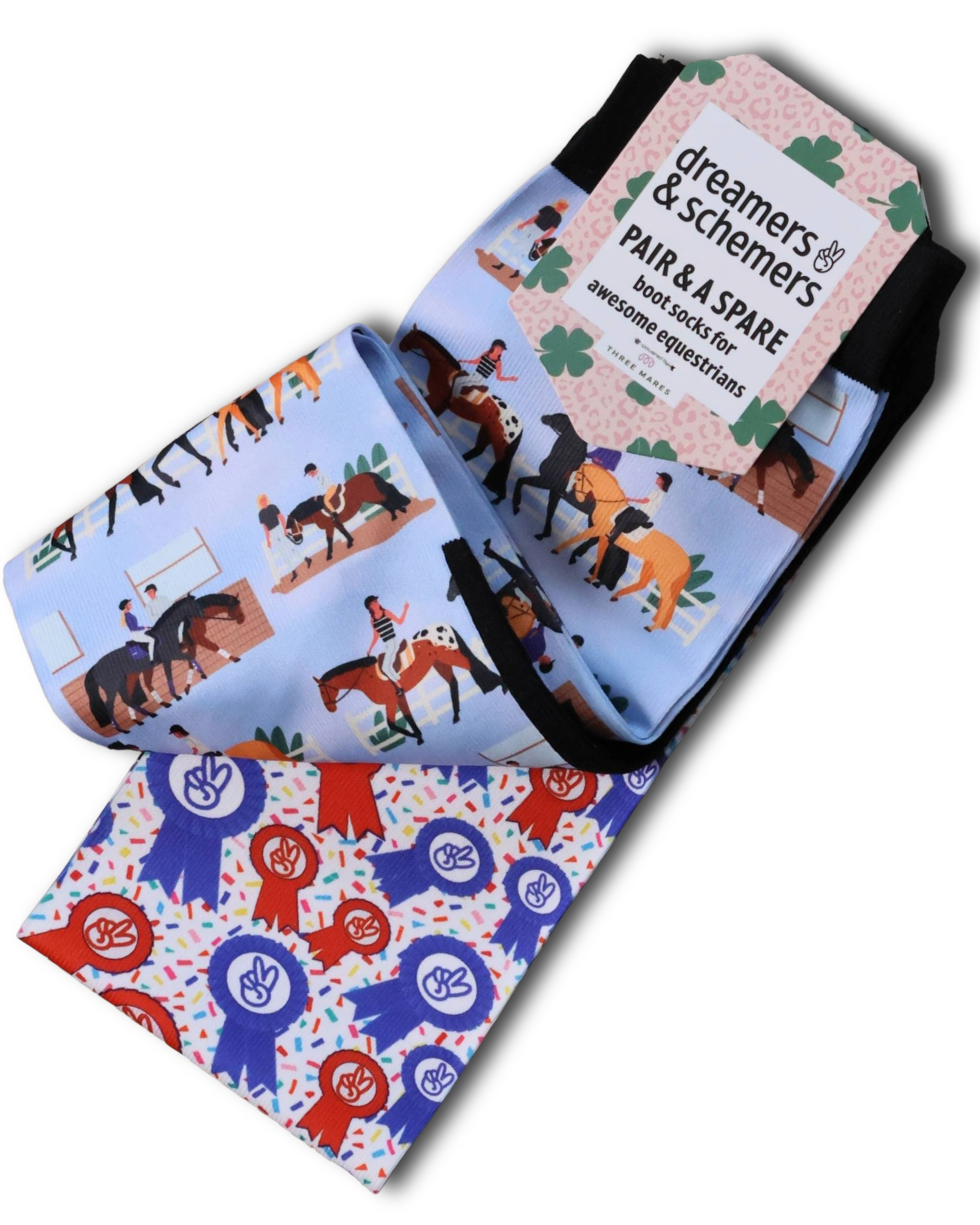Yap O'Clock Pair & a Spare equestrian boot socks featuring talking yapping dog, alternate angle, by Dreamers & Schemers