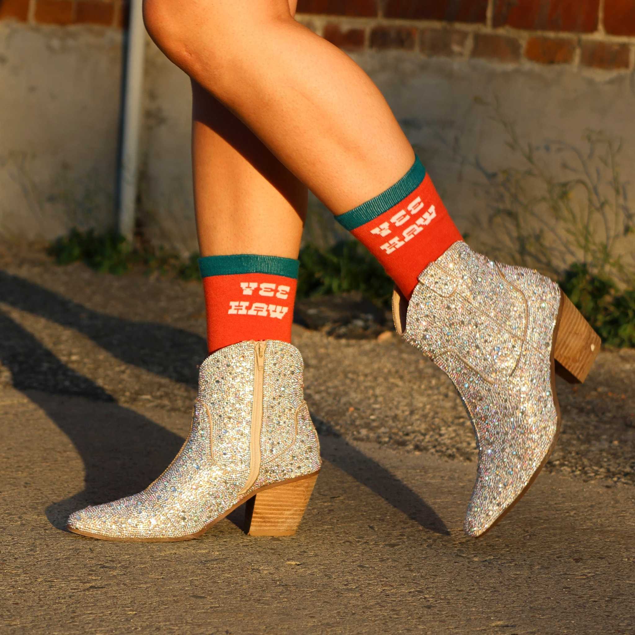 dreamers & schemers Crew Socks Yee Haw Crew Socks equestrian boot socks boot socks thin socks riding socks pattern socks tall socks funny socks knee high socks horse socks horse show socks