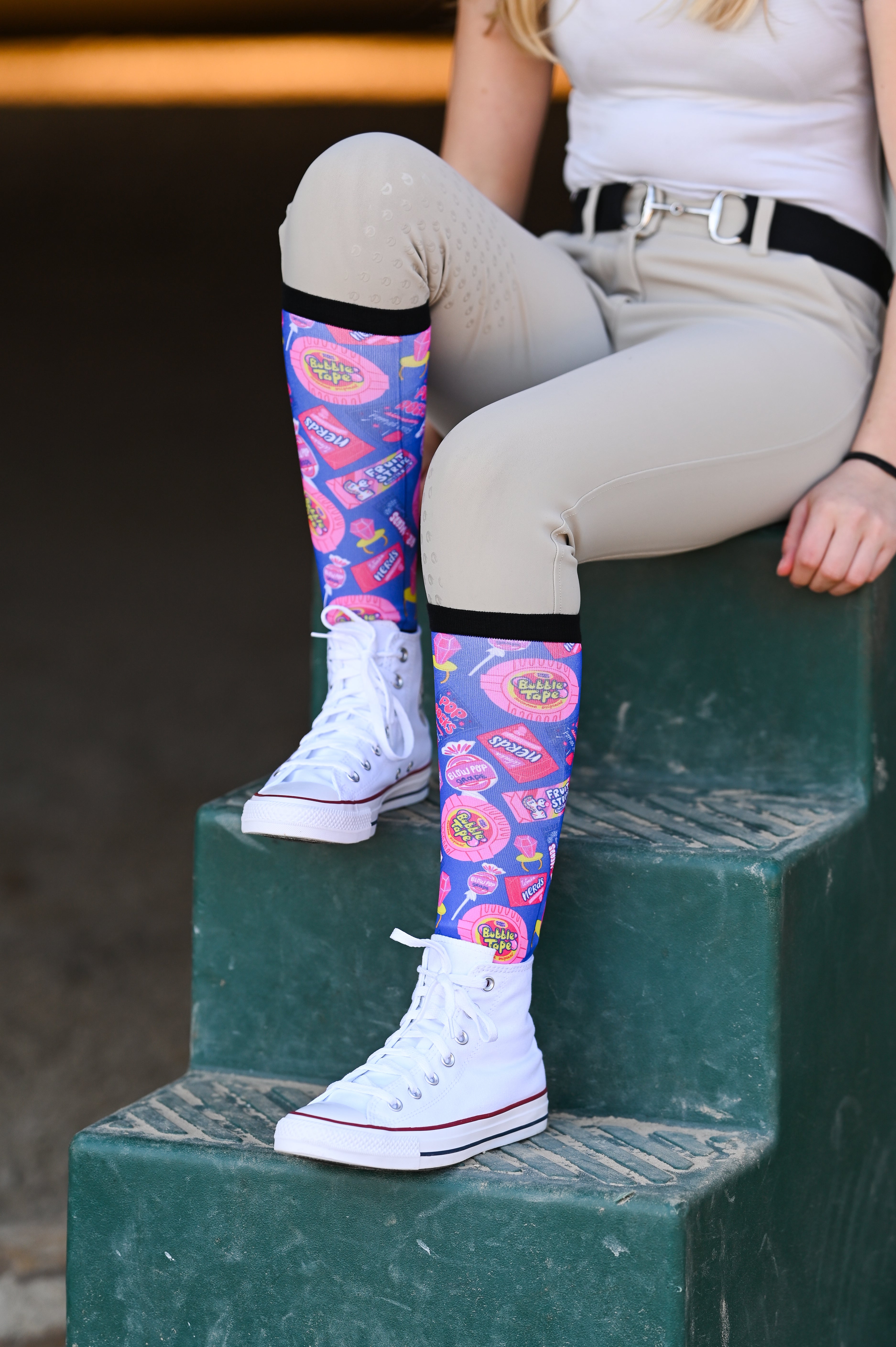 dreamers & schemers Pair & A Spare Yes We Candy Youth Pair & a Spare equestrian boot socks boot socks thin socks riding socks pattern socks tall socks funny socks knee high socks horse socks horse show socks