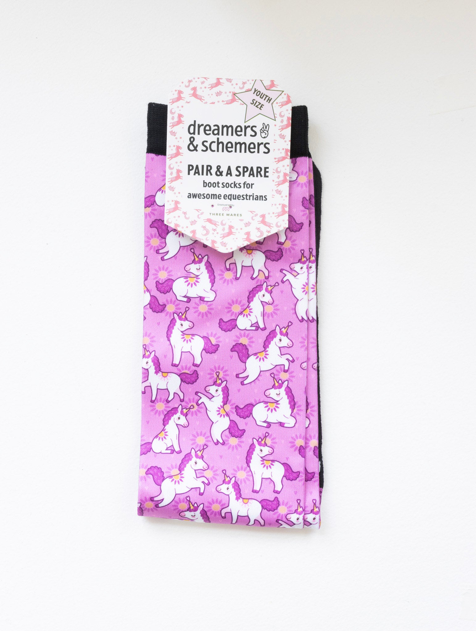 Sunshine and Unicorns Youth Pair & a Spare riding boot socks for young equestrians, by Dreamers & Schemers