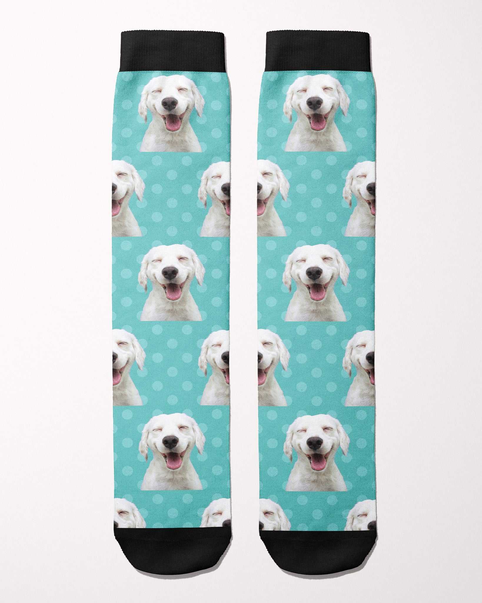Dots custom photo equestrian boot socks, flat lay of the pair, by Dreamers & Schemers