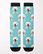 Dots custom photo equestrian boot socks, flat lay of the pair, by Dreamers & Schemers
