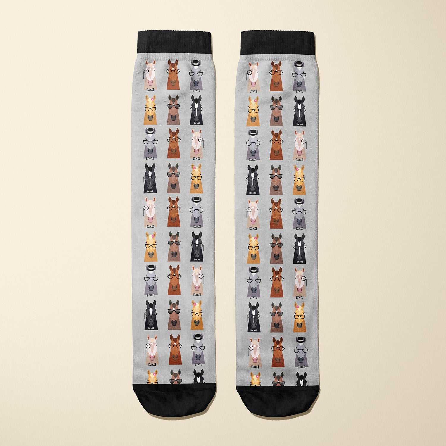 Limited edition SMRT Horse 2017 boot socks with horses wearing glasses, soft and stretchy, made in the USA