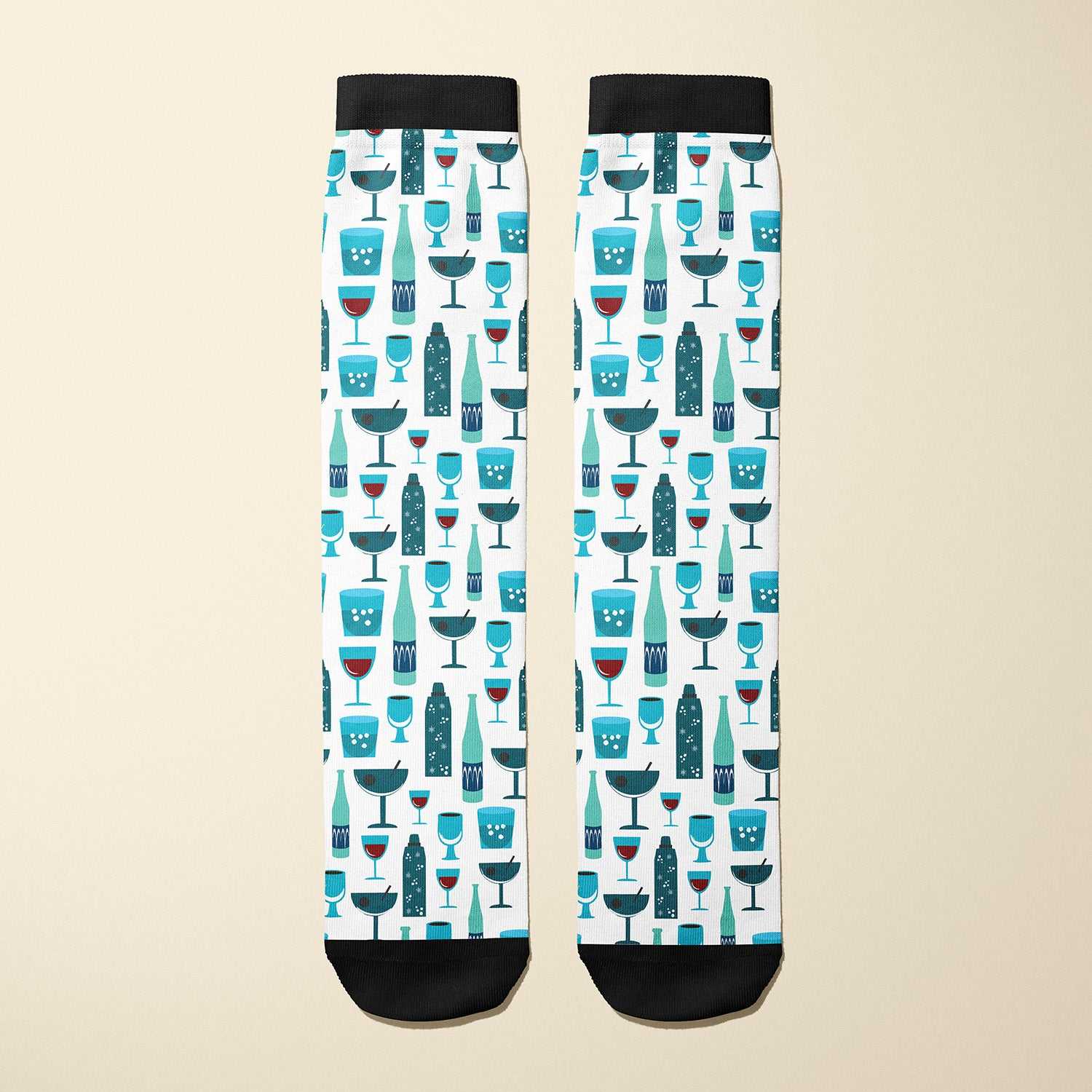 Limited edition 5 O'Clock Somewhere boot socks with drink glass motif, made in USA for equestrians