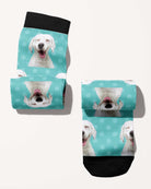 Dots custom photo equestrian boot socks, rolled, showing the pattern repeat, by Dreamers & Schemers