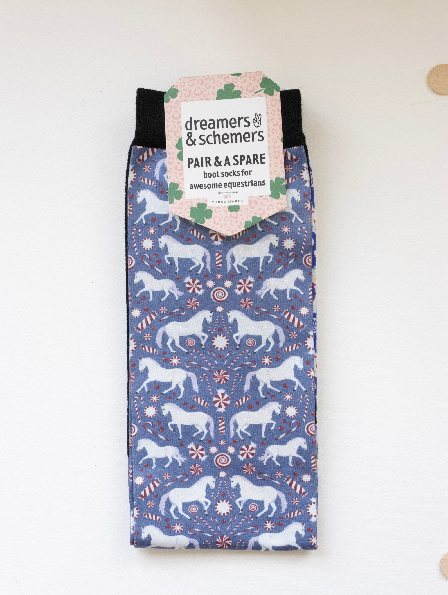 The Pony Island Peppermint Ponies Youth Pair & a Spare riding boot socks for young equestrians, by Dreamers & Schemers