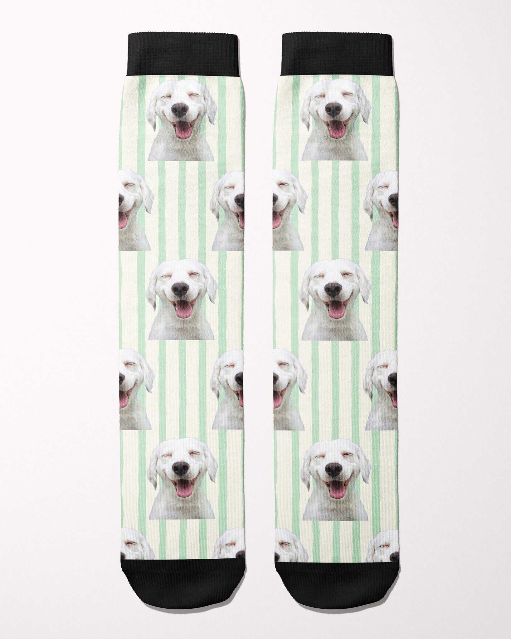 Stripes custom photo equestrian boot socks, flat lay of the pair, by Dreamers & Schemers