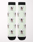 Stripes custom photo equestrian boot socks, flat lay of the pair, by Dreamers & Schemers