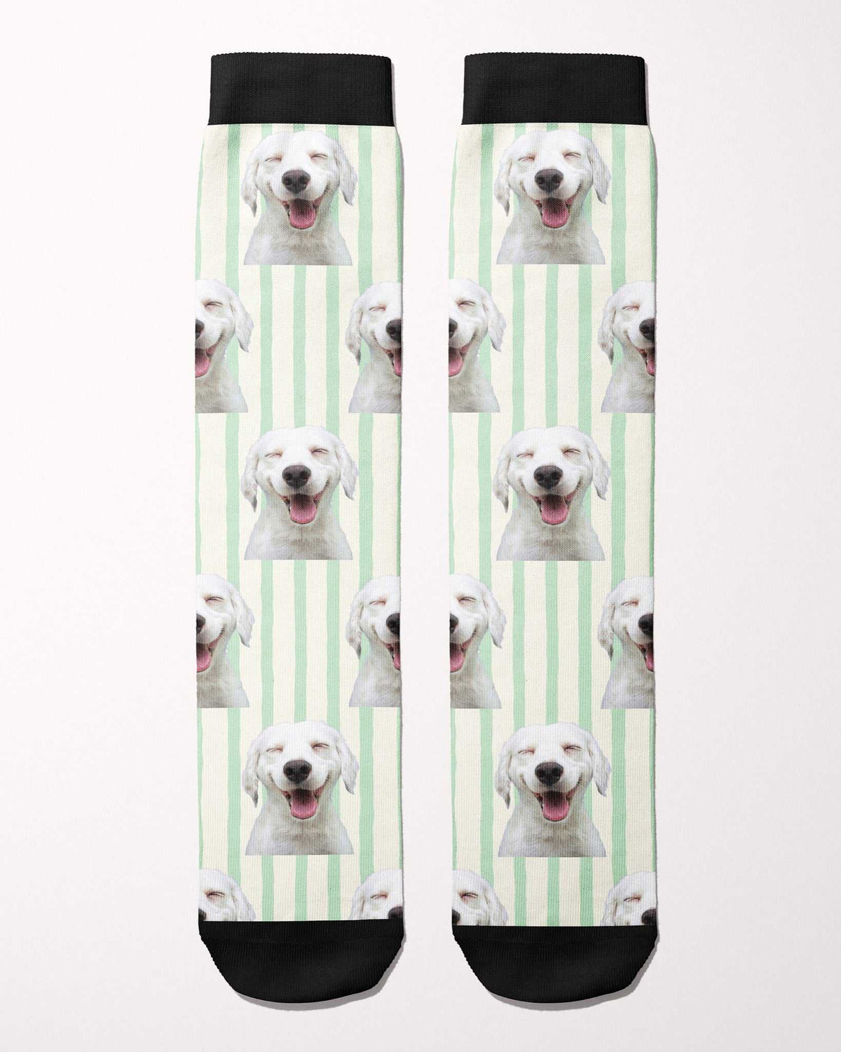 Stripes custom photo equestrian boot socks, flat lay of the pair, by Dreamers & Schemers