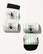 Stripes custom photo equestrian boot socks, rolled, showing the pattern repeat, by Dreamers & Schemers