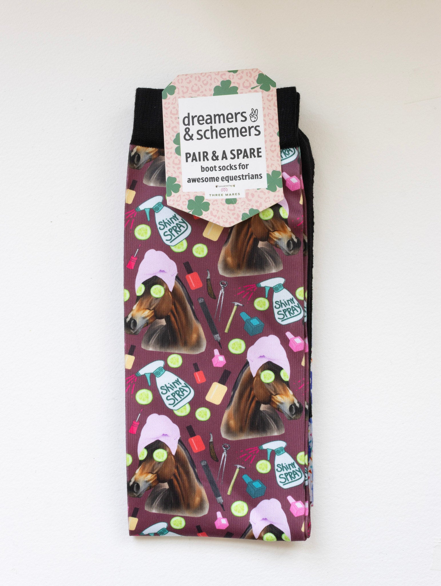 Mani Pedi Pair & a Spare equestrian boot socks in their header card, by Dreamers & Schemers