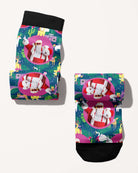 Bauble Bonanza custom photo equestrian boot socks, rolled, showing the pattern repeat, by Dreamers & Schemers