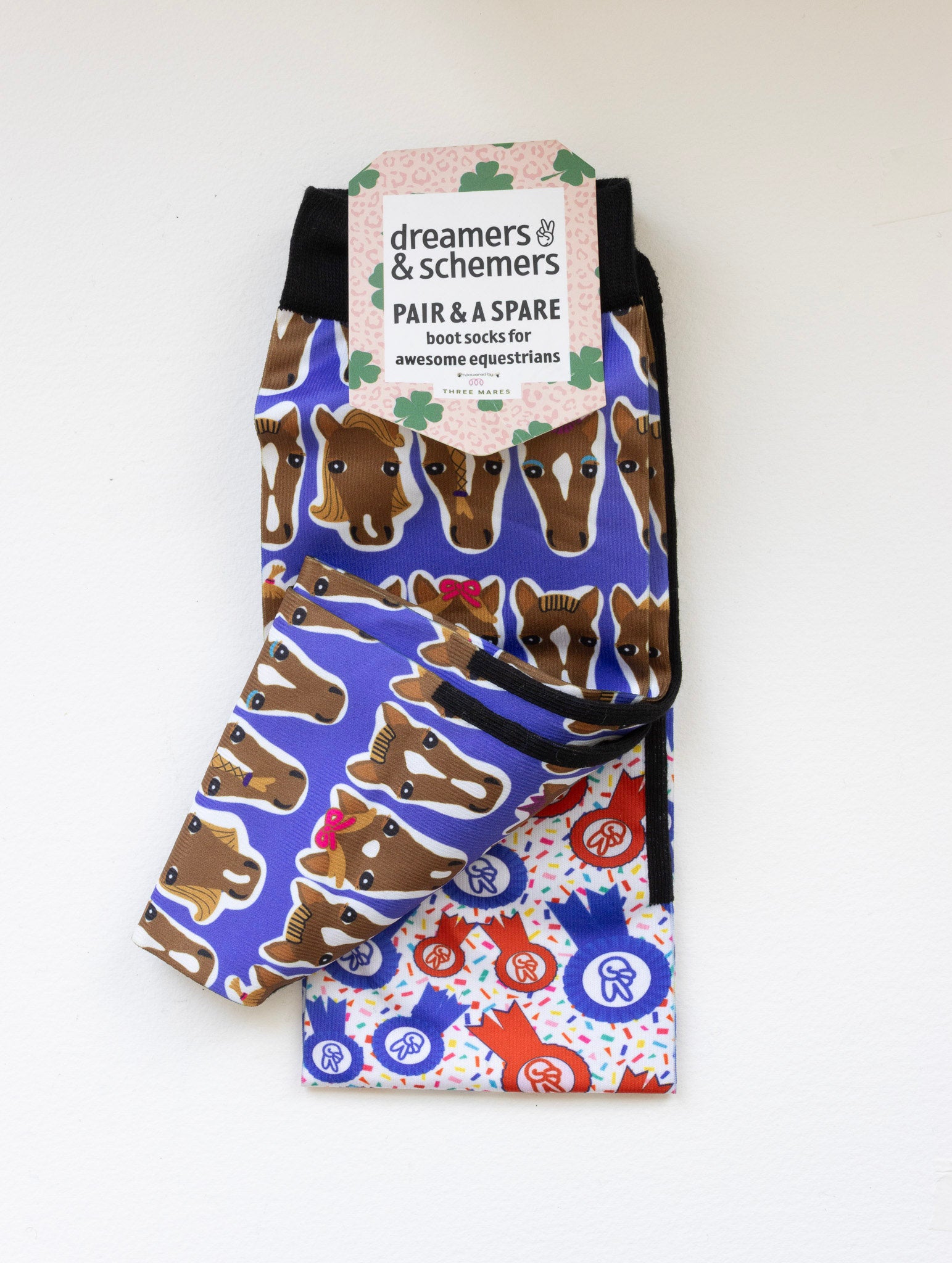 Hairy Styles boot socks shown folded with the included spare sock and printed cuff detail