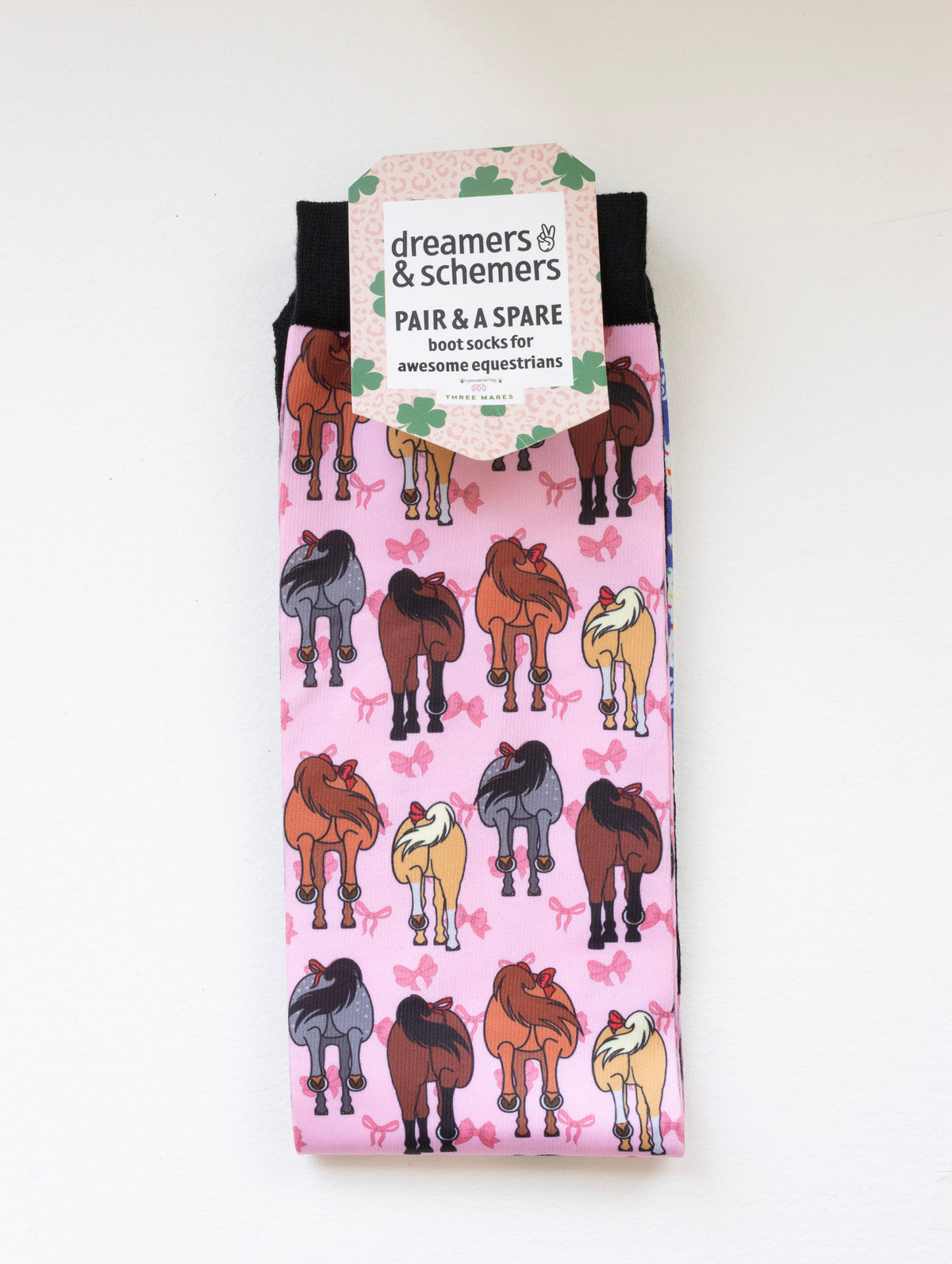 Red Ribbon Girlies Pair & a Spare equestrian boot socks in their header card, by Dreamers & Schemers