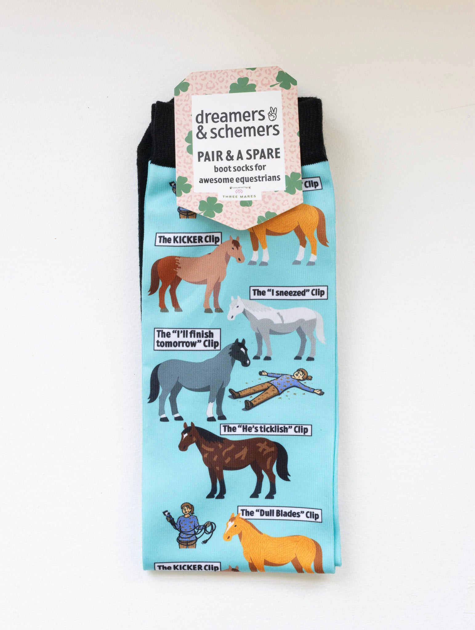 Clipart Pair & a Spare equestrian boot socks in their header card, by Dreamers & Schemers