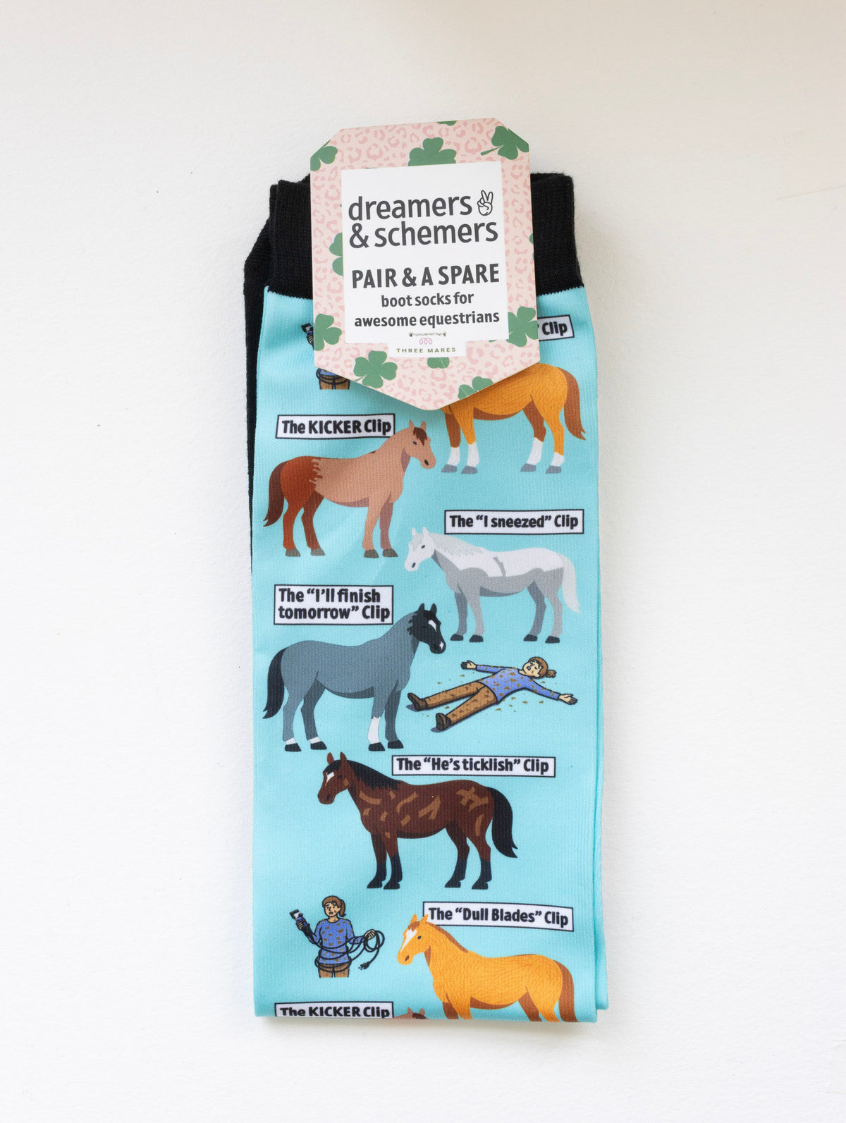 Clipart Pair & a Spare equestrian boot socks in their header card, by Dreamers & Schemers