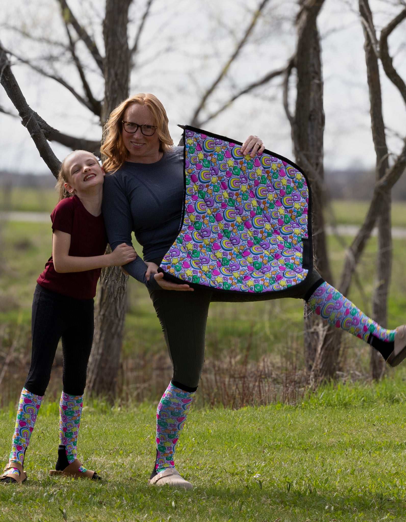 Full Of Luck 2.0 Pair & a Spare equestrian boot socks, showing the full pattern layout