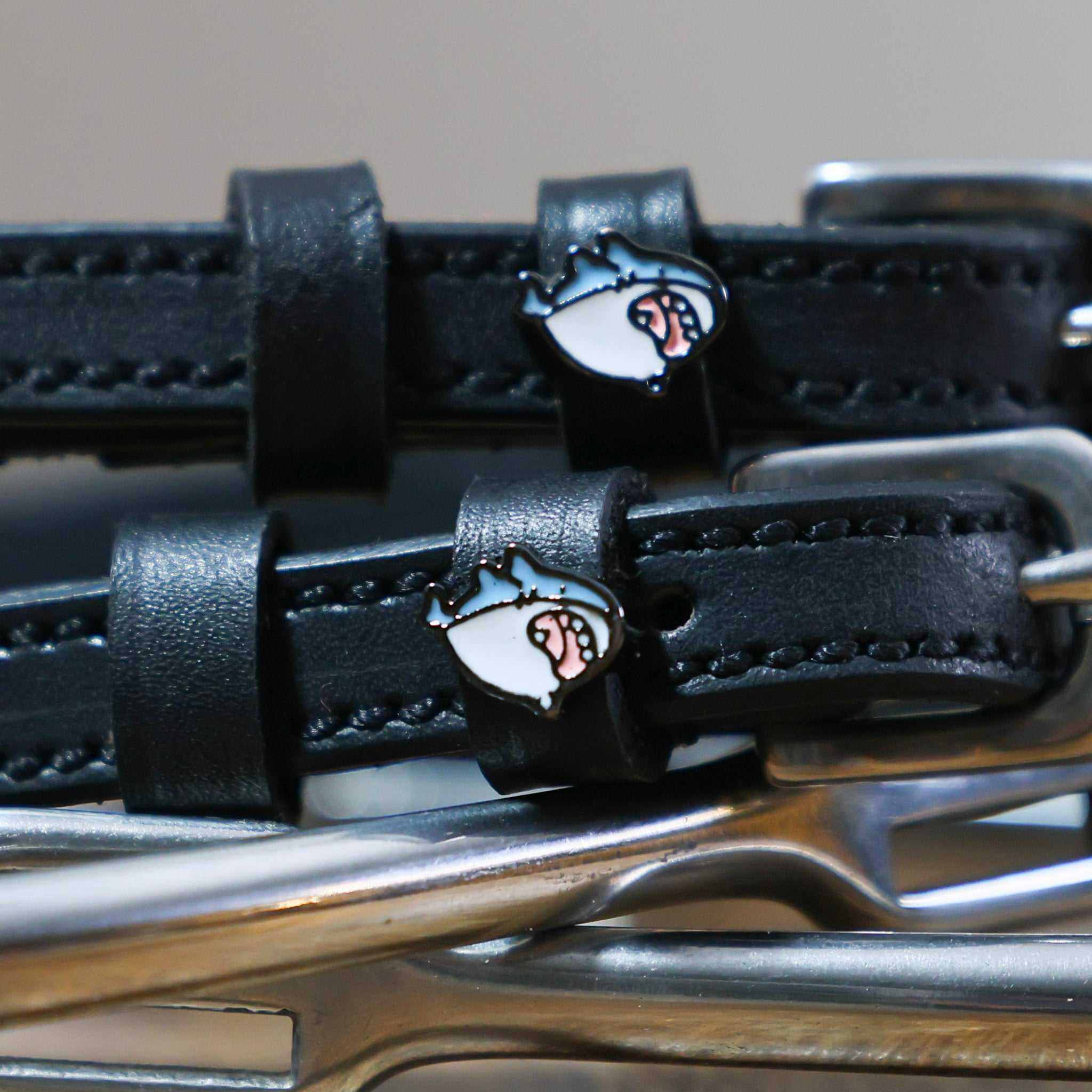 Wild Shark Spur Straps black leather with stainless steel buckles and shark charm