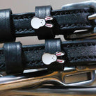 Bunny Hop Spur Straps black leather with stainless steel buckle and bunny charm
