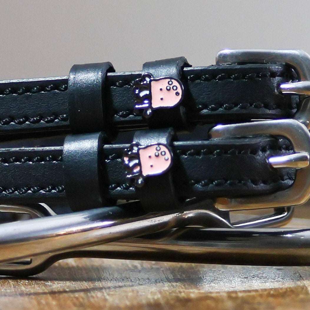 Black leather Octopus Spur Straps with stainless steel buckles and custom octopus charms