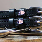 Black leather Octopus Spur Straps with stainless steel buckles and custom octopus charm