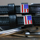 America Spur Straps black leather with American flag charm and stainless steel buckle