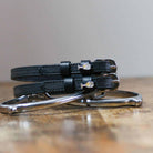ManeJane Champagne Spur Straps Spur Straps — black leather, non-stretch, hero image for English riders.