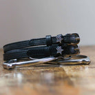 ManeJane Giddy Up Spur Straps Spur Straps — black leather, non-stretch, hero image for English riders.