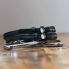 ManeJane Sushi Spur Straps Spur Straps — black leather, non-stretch, hero image for English riders.
