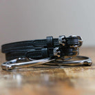 ManeJane Queenie Spur Straps Spur Straps — black leather, non-stretch, hero image for English riders.