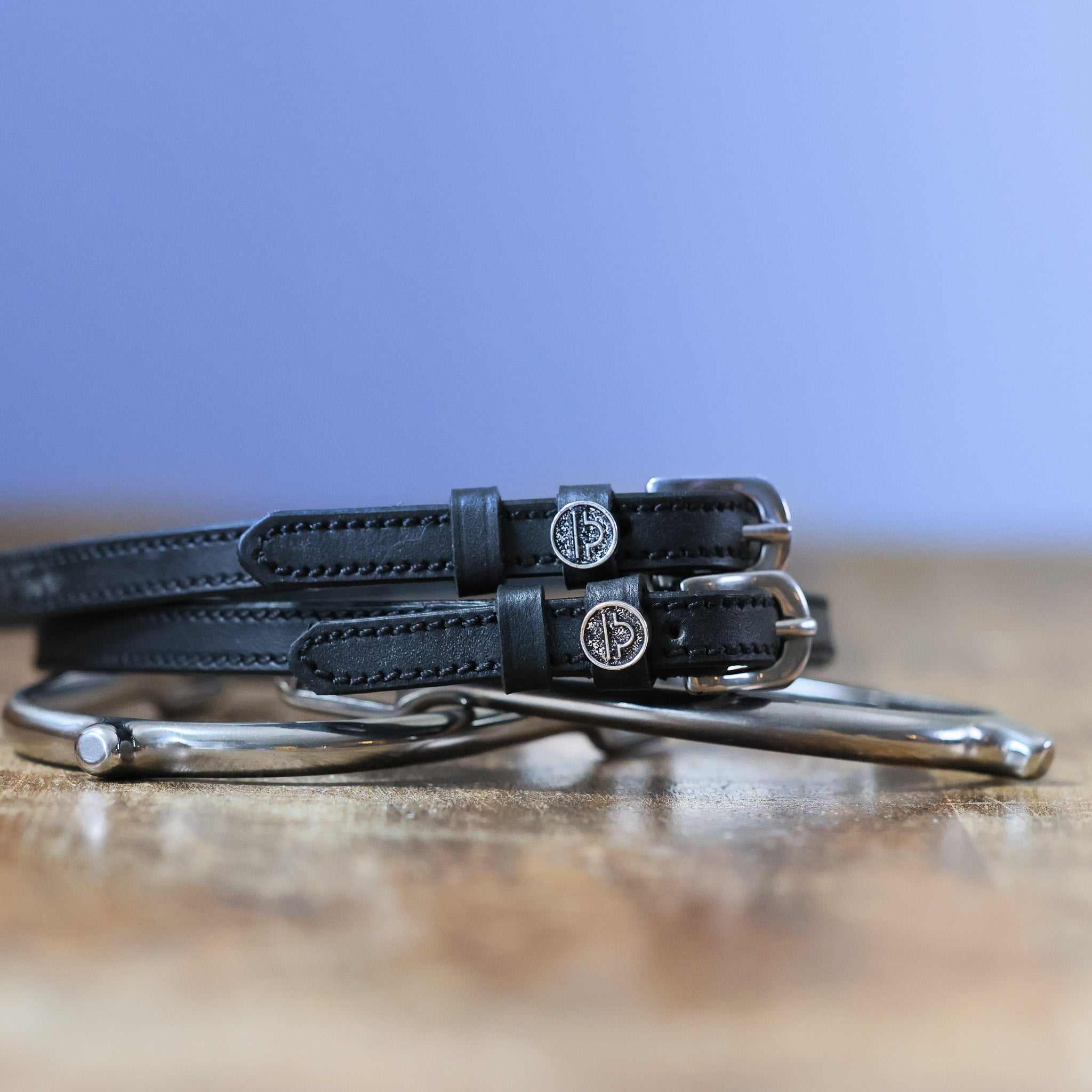 Libra Spur Straps black leather with stainless steel buckles and custom ManeJane charm on spurs