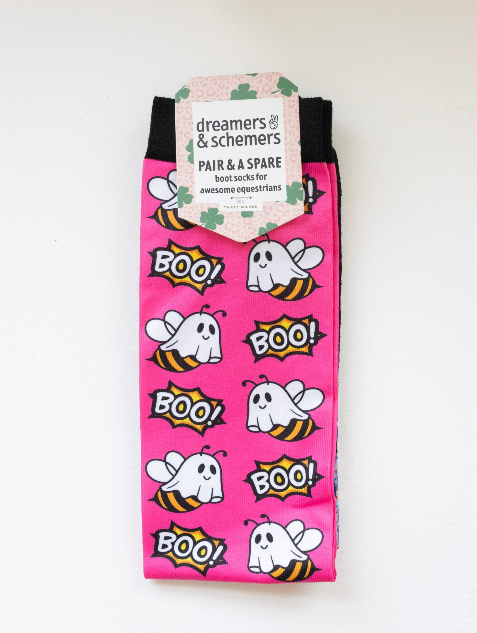 Boo Bees Pair & a Spare equestrian boot socks in their header card, by Dreamers & Schemers