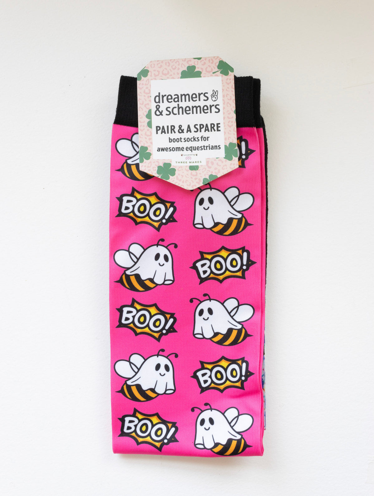 Boo Bees Pair & a Spare equestrian boot socks in their header card, by Dreamers & Schemers