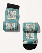 Merry & Bright custom photo equestrian boot socks, rolled, showing the pattern repeat, by Dreamers & Schemers