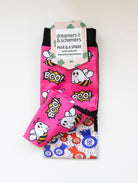 Boo Bees boot socks shown folded with the included spare sock and printed cuff detail