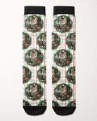 Plaid Tidings custom photo equestrian boot socks, flat lay of the pair, by Dreamers & Schemers