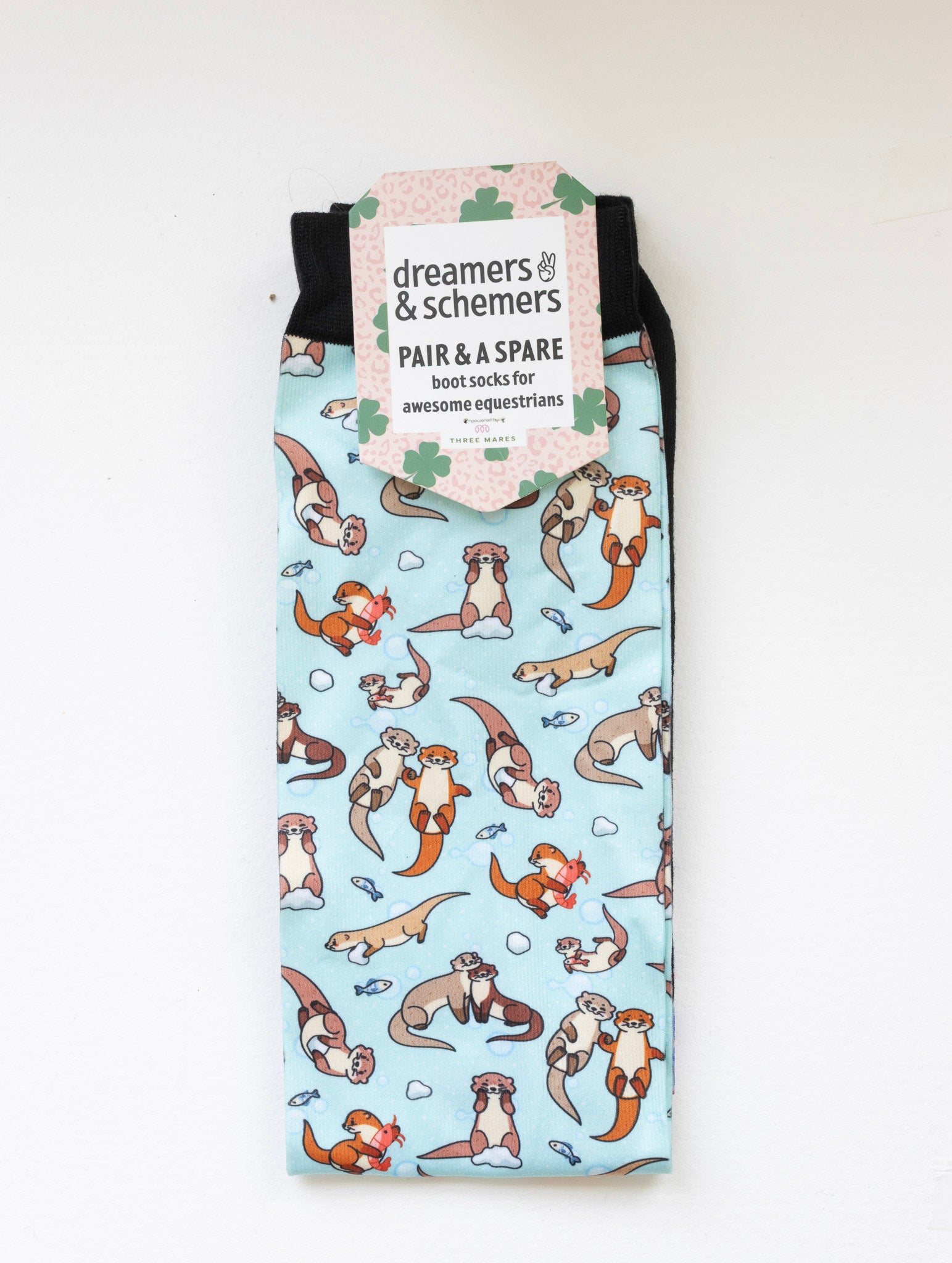 Otter-ly Adorable Pair & a Spare equestrian boot socks in their header card, by Dreamers & Schemers