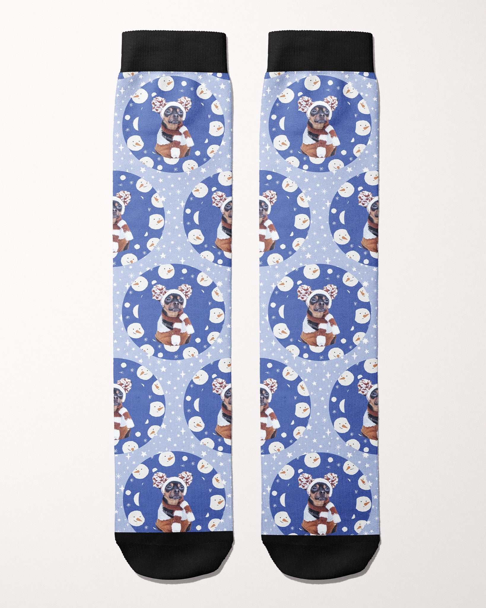 Snow Cute custom photo equestrian boot socks, flat lay of the pair, by Dreamers & Schemers