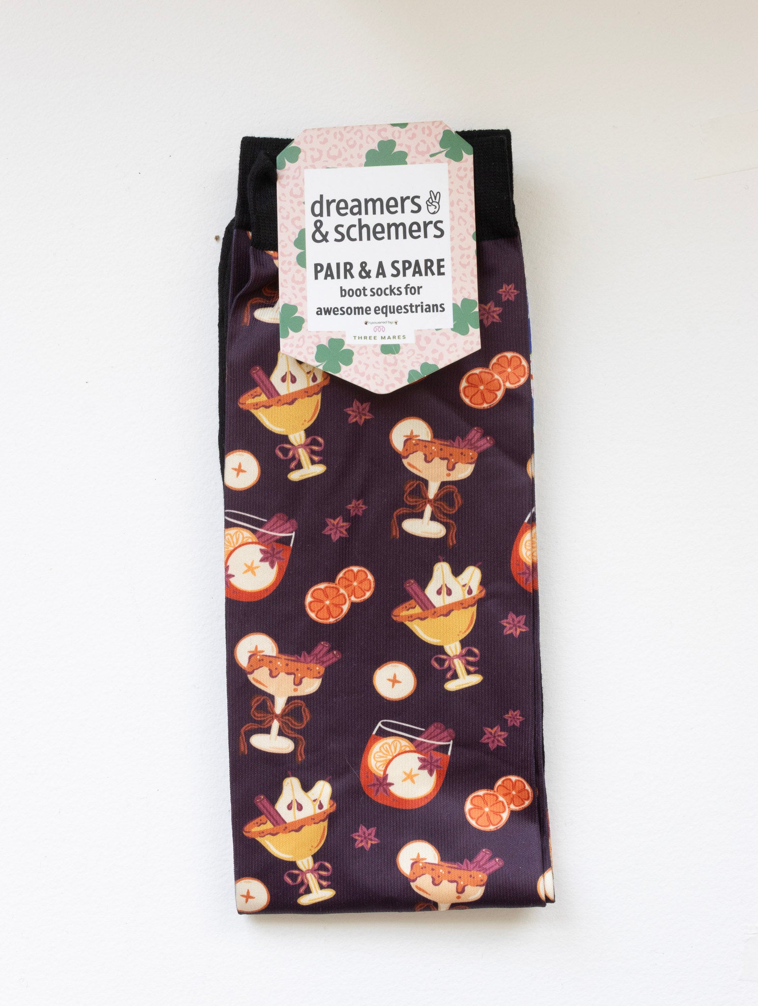 Stir Crazy Pair & a Spare equestrian boot socks in their header card, by Dreamers & Schemers